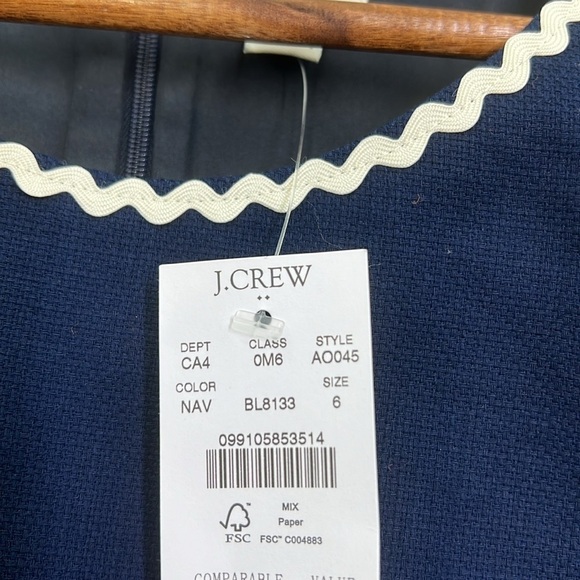 J.Crew - NWT Navy Sleeveless Blue And White Ric Rac Trim Lined Dress Size 6 - Picture 8 of 11